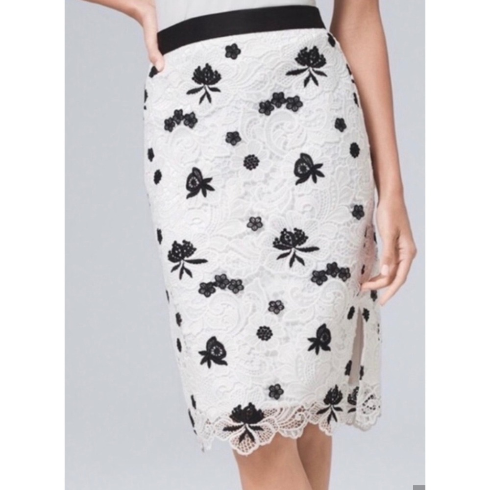 White House Black Market Floral Lace Pencil Skirt Black Women's Size 12 NEW